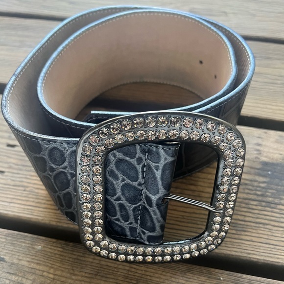 Leatherock‎ with Swarovski Crystal Croc Embossed Leather Belt 36 M-L - Picture 5 of 10